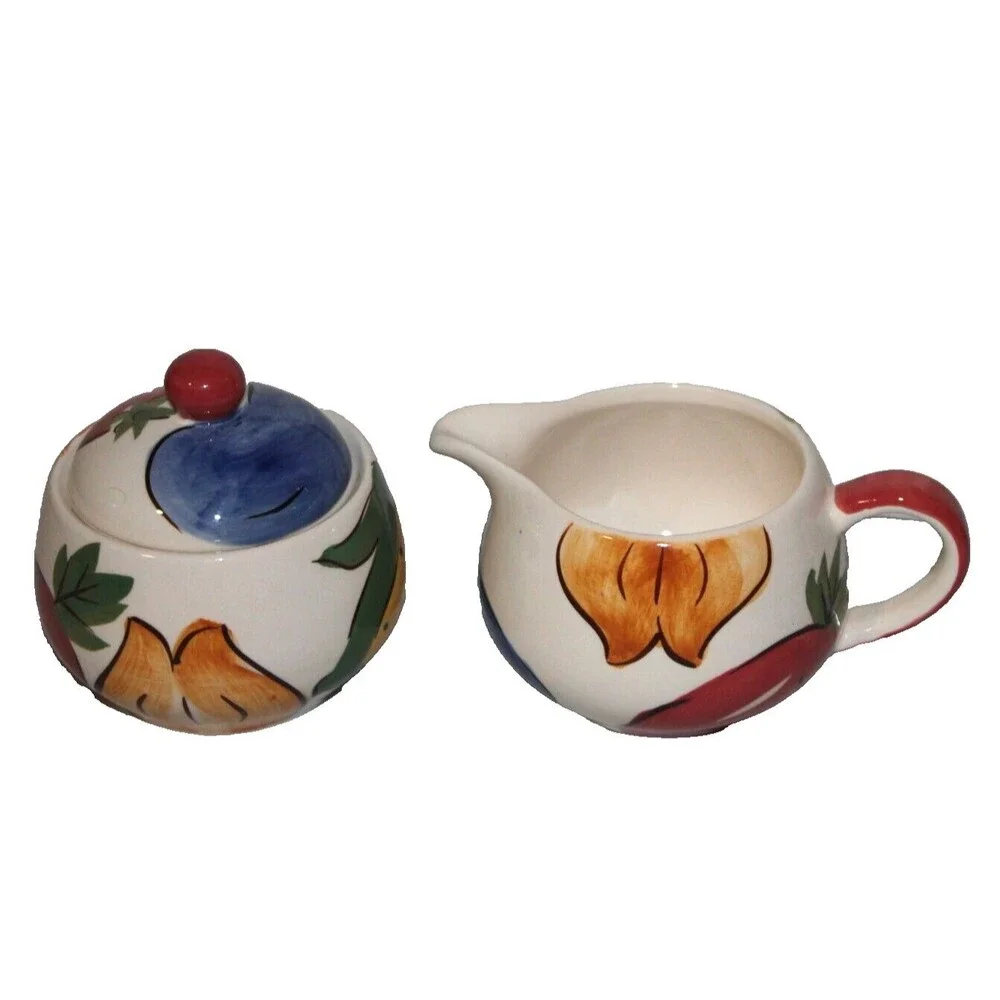 Vintage Herman Dodge & Son 1980's Creamer & Sugar Bowl Ceramic Hand Painted